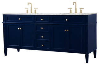 Home Living Vanity with Carrara White Marble Countertop, Blue, 72", Double Sink