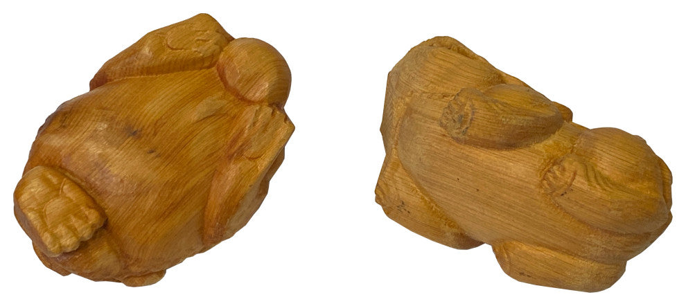 Chinese Pair Wood Carved Mini Mythical Pixiu FengShui Figures Hws2367