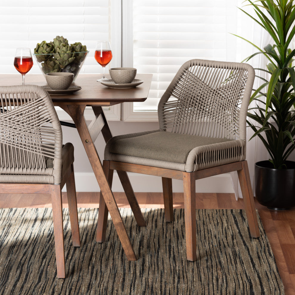 Ronnell Gray Woven Rope Mahogany Dining Side Chair