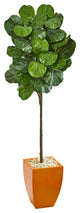 Nearly Natural 6" Fiddle Leaf Artificial Tree in Orange Planter