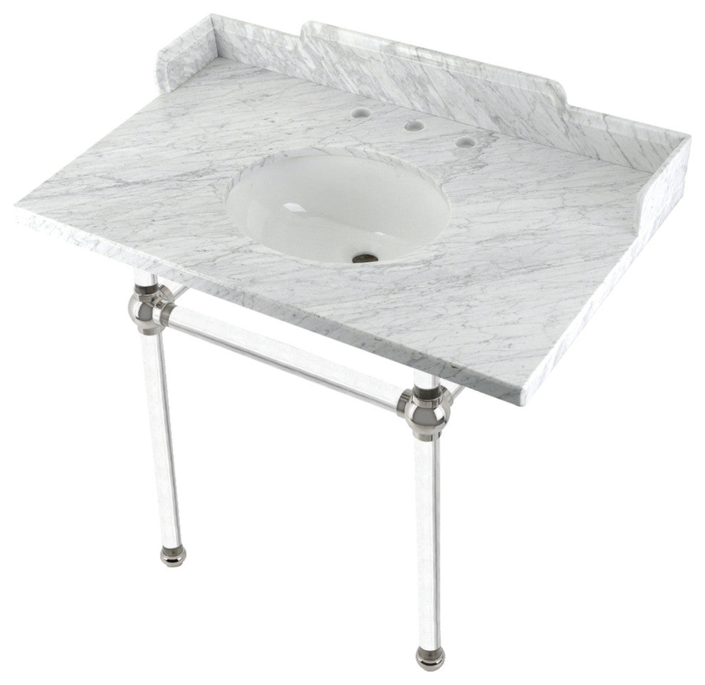 Kingston Brass LMS3630MA6 36" Carrara Marble Console Sink, Acrylic Legs
