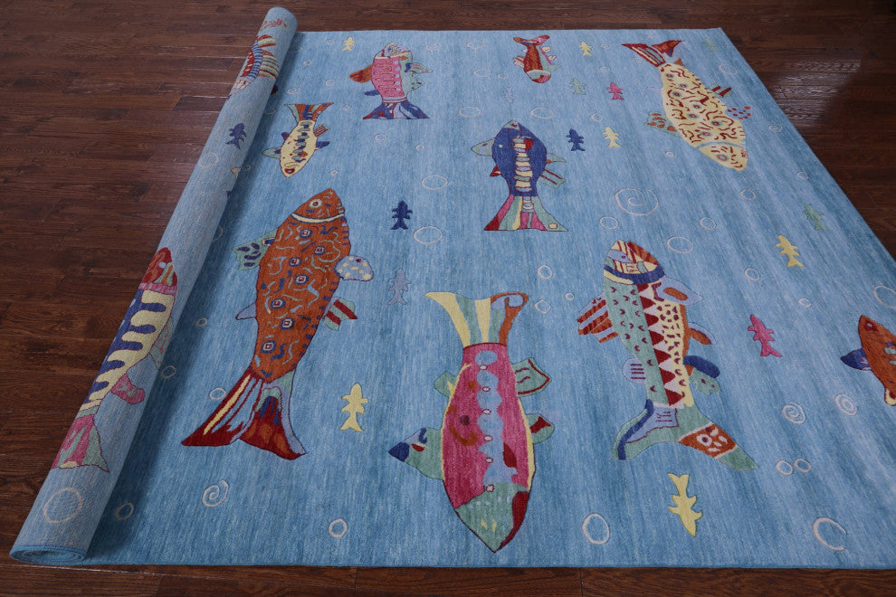 8' 11" X 12' 5" Gabbeh Fish Design Handmade Wool Rug - Q15559