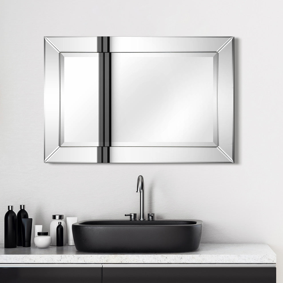 Antique Beveled Rectangle Wall Mirror, 1" Beveled Center 24"x36" Bathroom Mirror