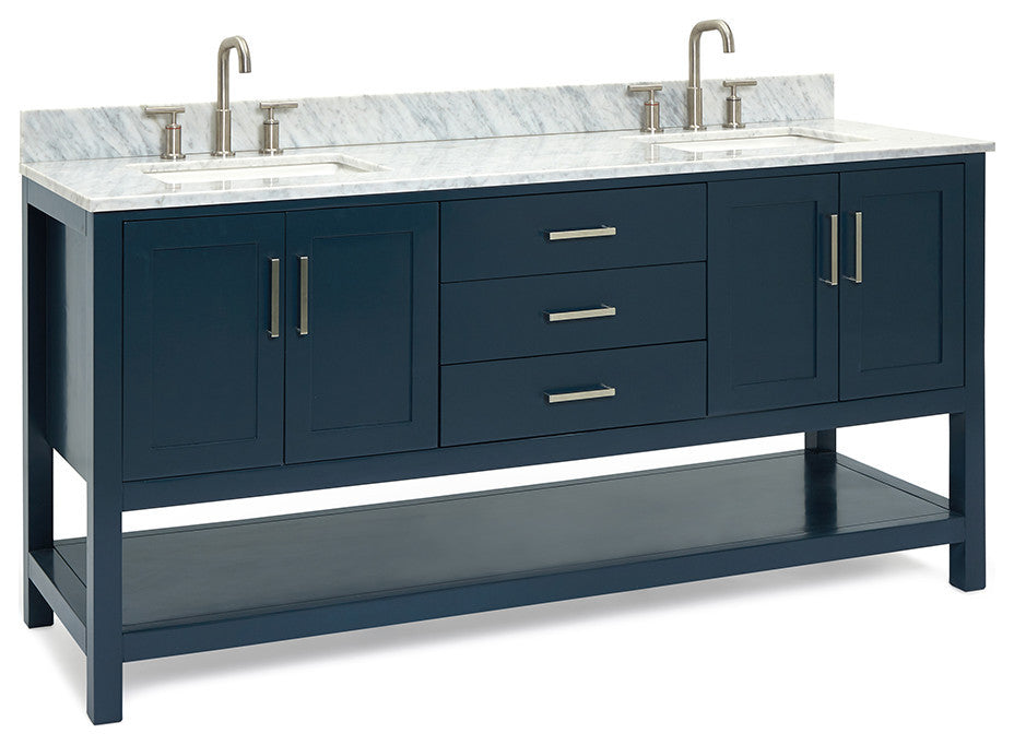 Magnolia 73" Rectangle Sinks Bath Vanity, 0.75" Carrara Marble