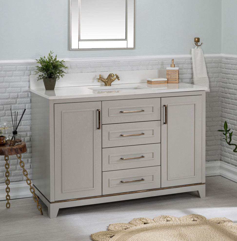 Albia Collection 48" Bathroom Vanity With Sink, Mirror, Countertop, Gray