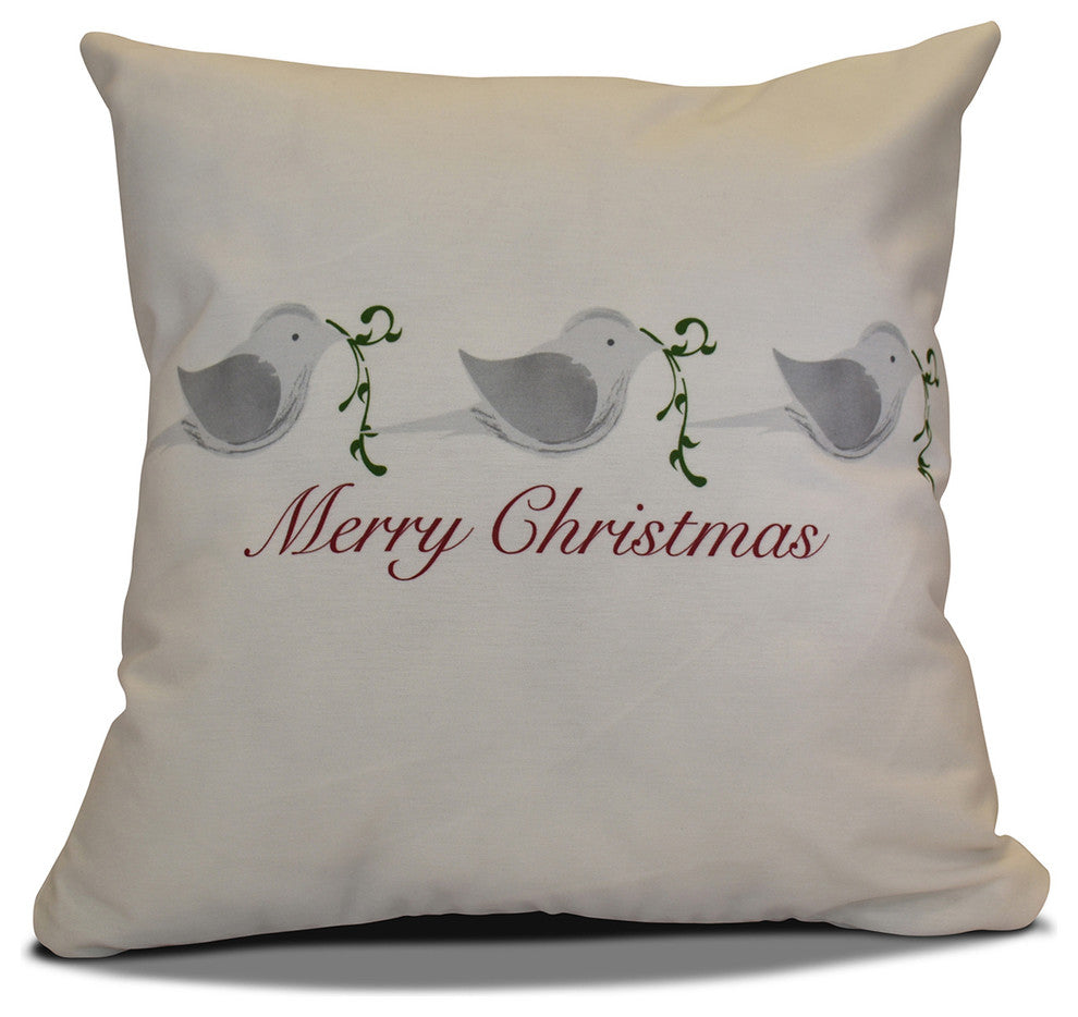 Decorative Holiday Pillow, Word Print, Gray, 18"x18"
