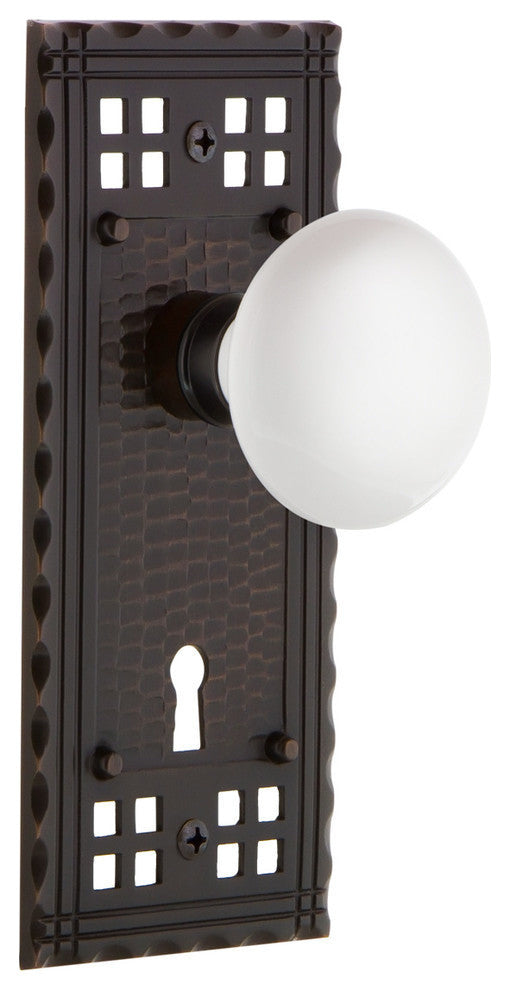 Craftsman With Keyhole Single Dummy Porcelain Knob, White