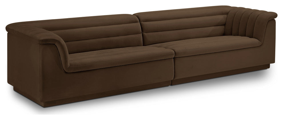 Cascade Upholstered Modular Sofa, Brown, Velvet, Straight Sofa