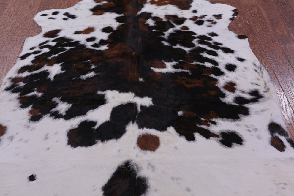 7' 3" X 6' 0" Tricolor Natural Cowhide Rug C2419