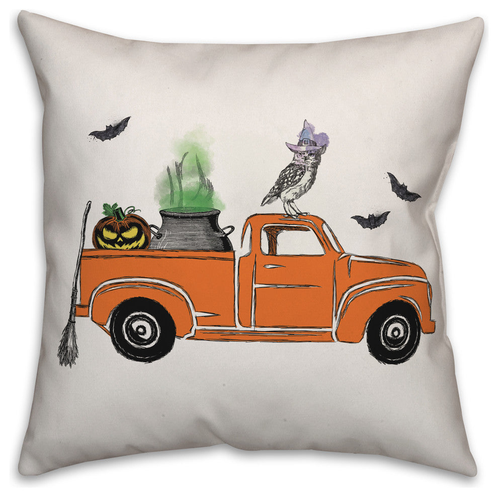 Orange Halloween Truck 18"x18" Throw Pillow