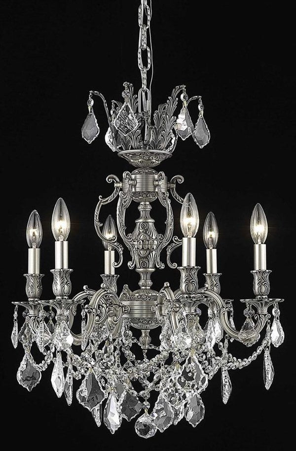 Elegant Marseille Dining Room Light, Pewter Finish With Royal Cut Crystal