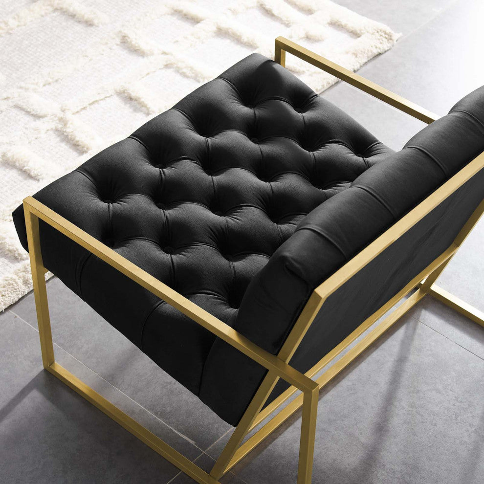 Bequest Gold Stainless Steel Upholstered Velvet Accent Chair, Black