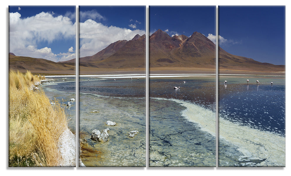 Desert Lake Laguna Canapa on Sunny Day, Seashore Canvas Art, 48"x28", 4 Panels