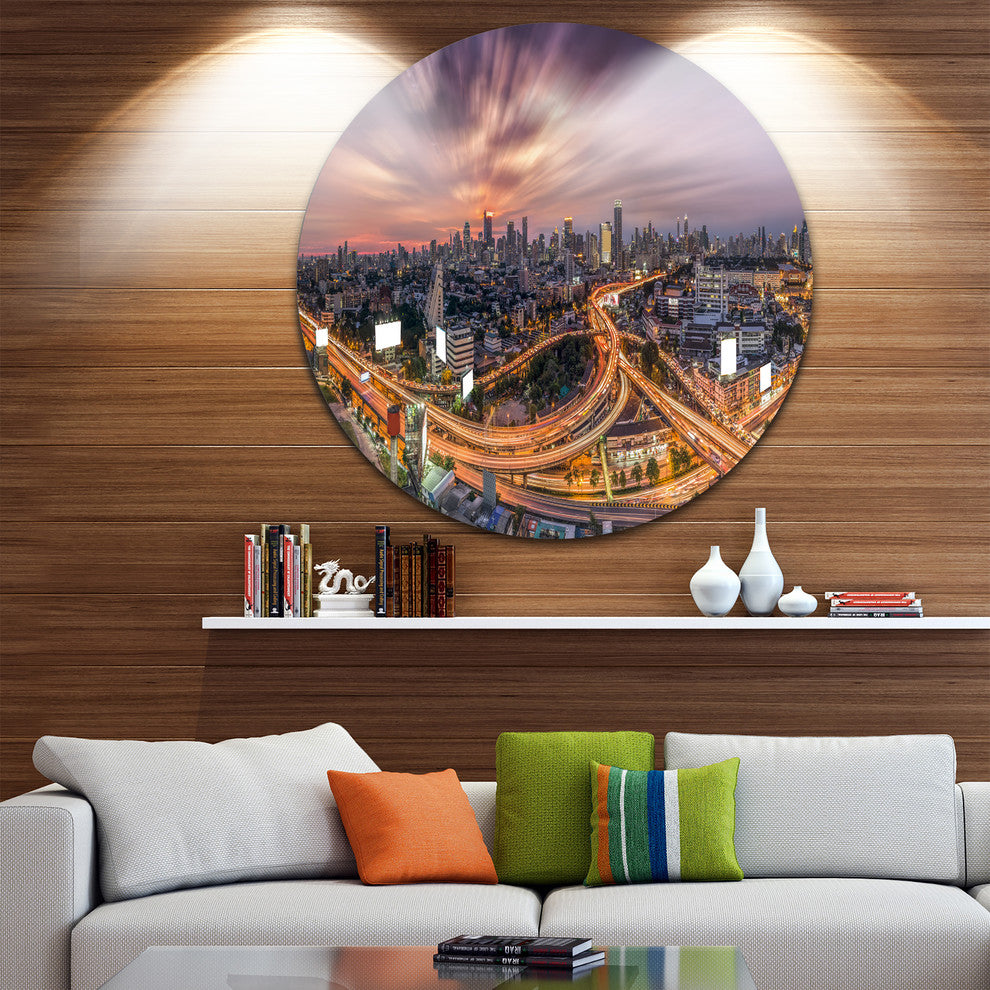 Bangkok S Shaped Express Way, Cityscape Round Wall Art, 11"