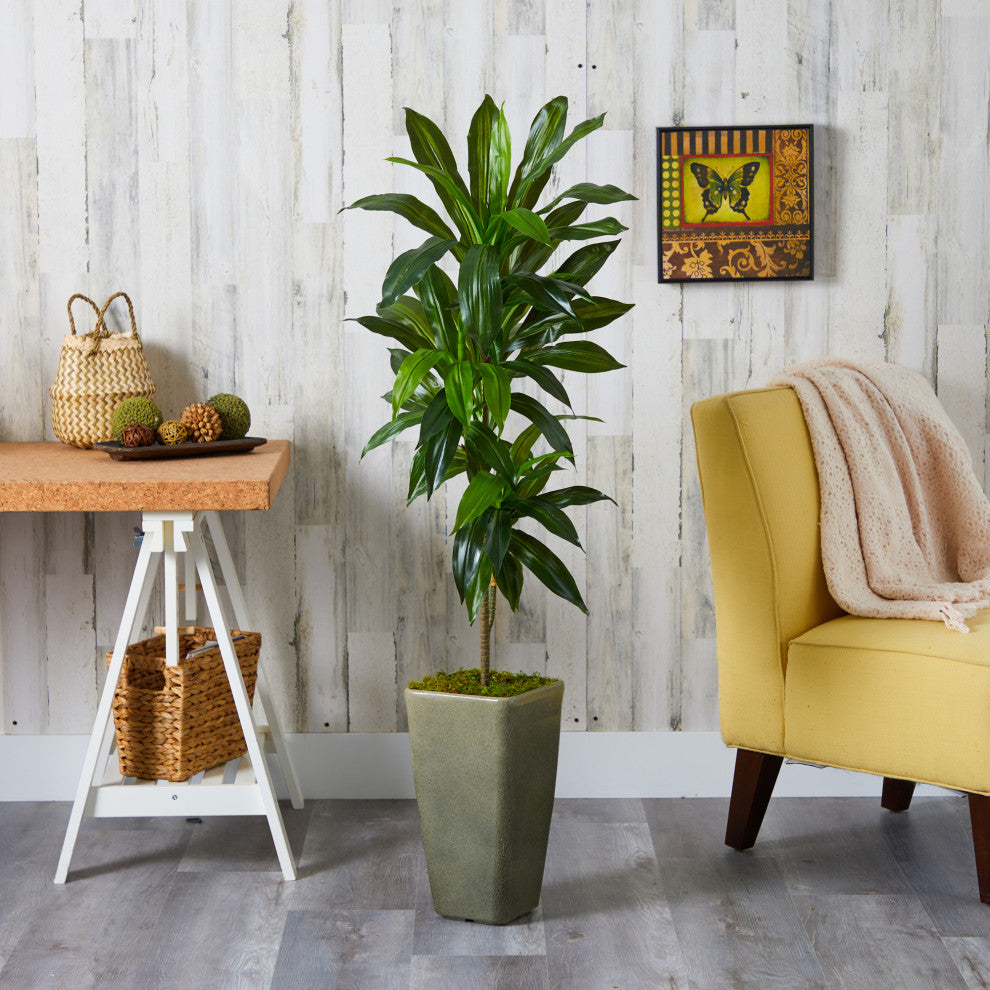 Nearly Natural 4.5ï¿½ Dracaena Artificial Plant in Green Planter (Real Touch)