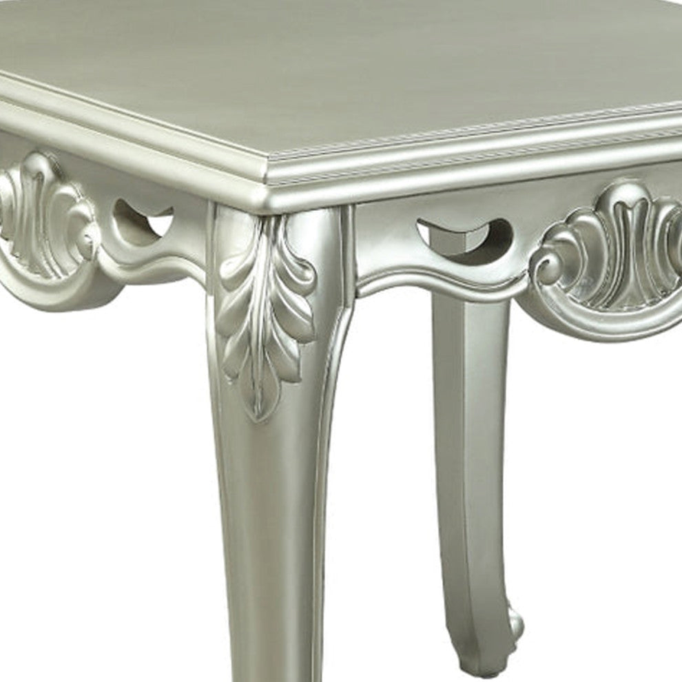 Benzara BM276233 27" Classic End Table, Floral Trim Cabriole, Wood, Champagne