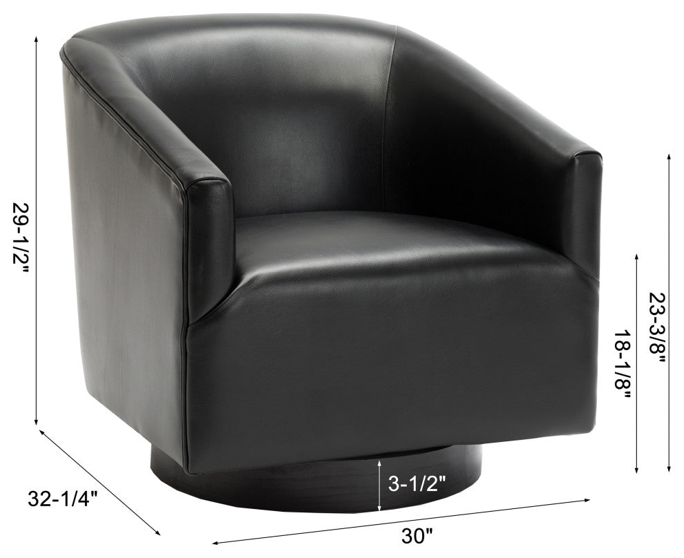 Geneva Charcoal Wood Base Swivel Chair, Black