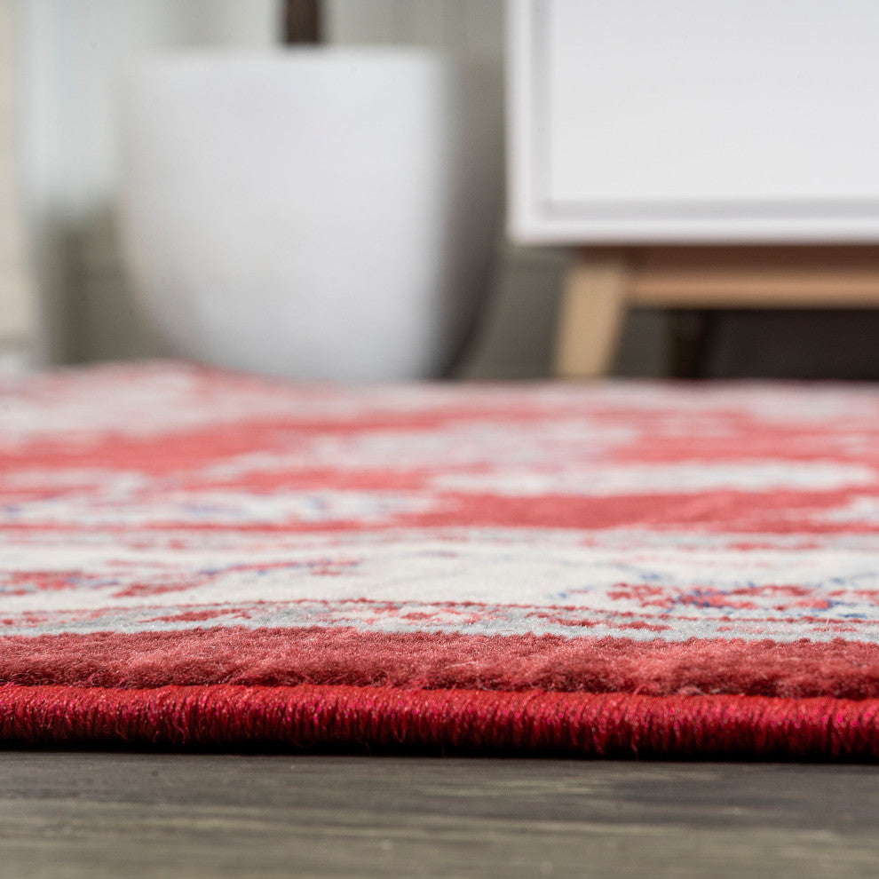 Modern Persian Vintage Moroccan Traditional Red/Ivory 2 ft. x 8 ft. Runner Rug