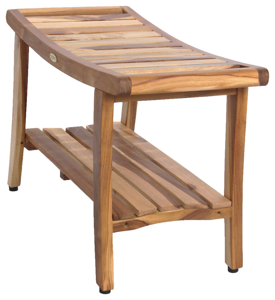 EcoDecors EarthyTeak Harmony 30" Teak Shower Bench With Shelf And LiftAide Arms