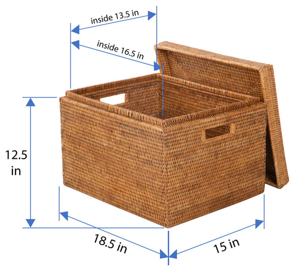 La Jolla Rattan Rectangular  Storage Box, Honey Brown
