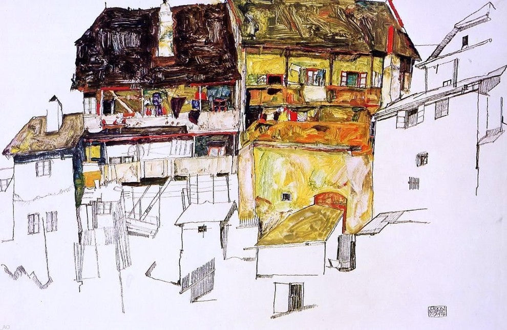Egon Schiele Old Houses in Krumau - 18" x 27" Premium Canvas Print