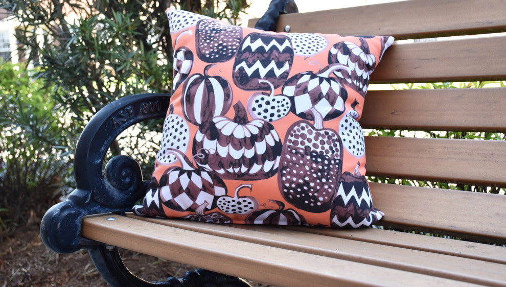 Pumpkins Galore Halloween Print Decorative Throw Pillow, Orange, 16"