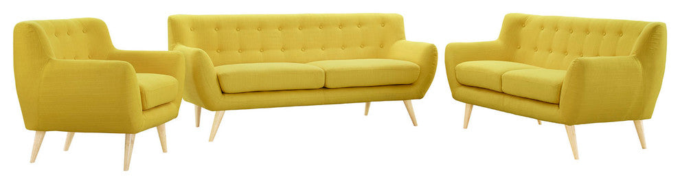 Modern Urban Contemporary Living Room 3-Piece Set, Yellow Fabric