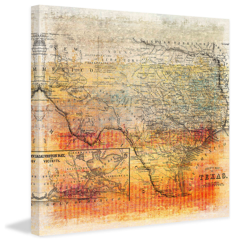 "Texas Map" Canvas Print, 100x100 cm