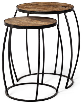 Clapp IV Medium Brown Solid Wood w/Black Iron Frame Nesting Tables