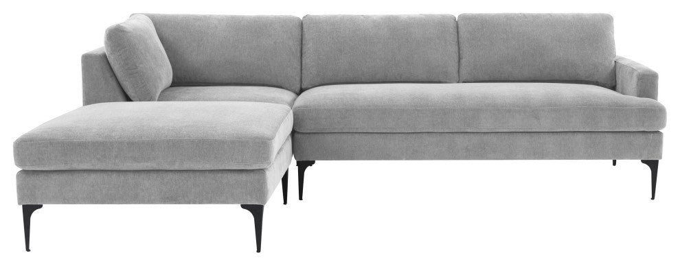 Serena Gray Velvet Left Arm Facing Chaise Sectional With Black Legs