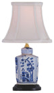 Blue and White Floral Porcelain Tea Caddy Table Lamp 13.5"