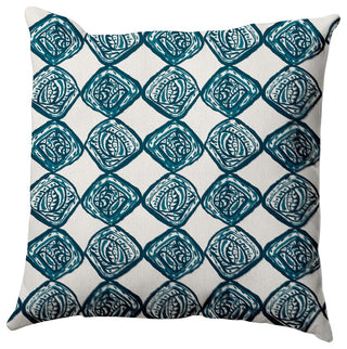Cowry Check Outdoor Pillow, Teal, 18"x18"