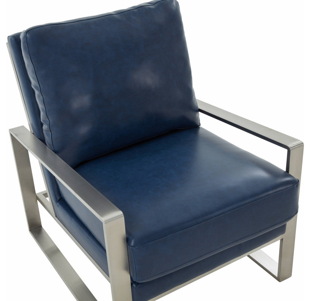 LeisureMod Jefferson 3-Piece Set With Coffee Table and 2 Arm Chairs, Navy Blue