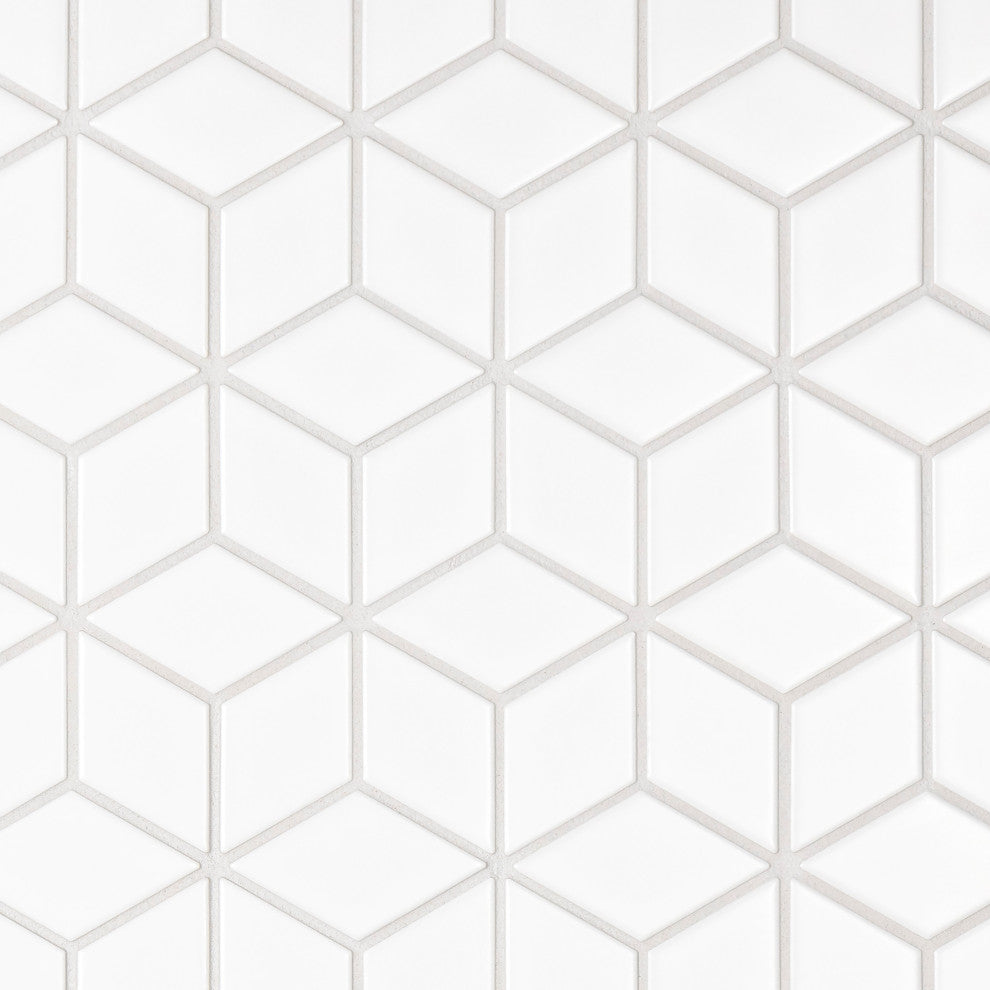 Metro Rhombus Mosaic Floor and Wall Tile, Matte White