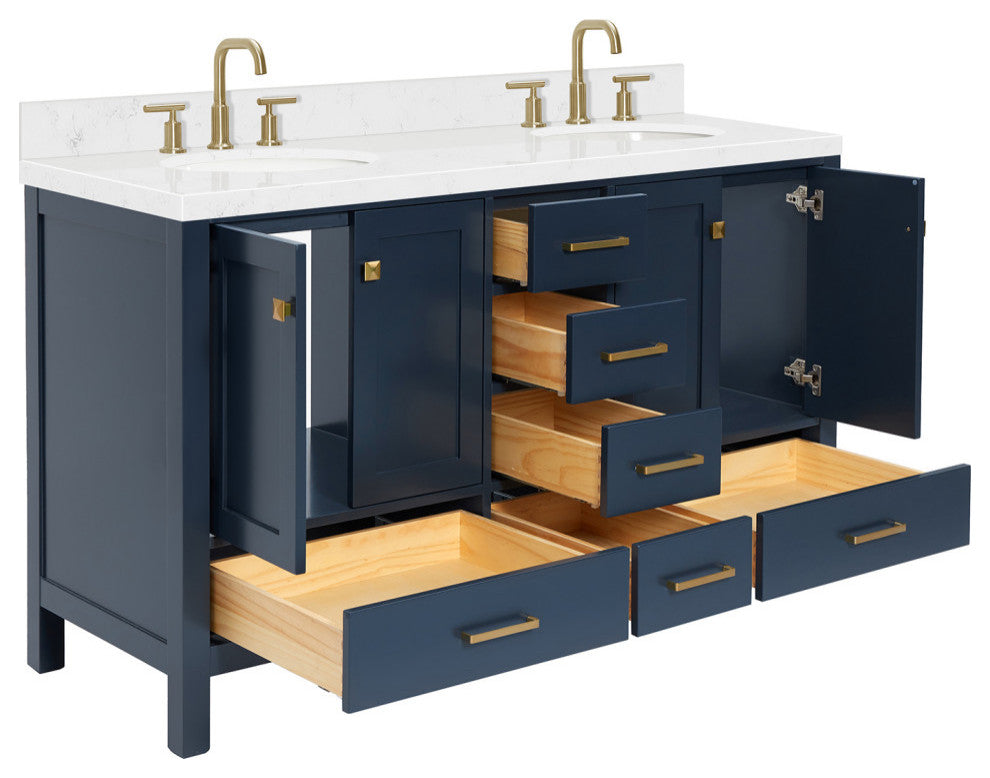 Ariel Cambridge 60" Double Oval Sinks Vanity, Carrara Quartz