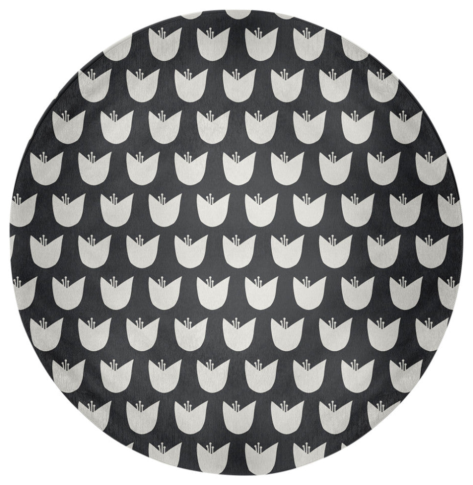 Simple Tulip Design Spring Chenille Rug, Pepper, 5' Round