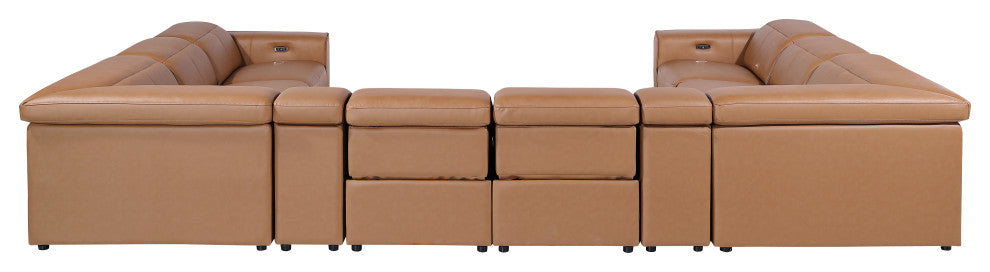 Niccolo Italian Leather 10-Piece U-Shaped 4 Power Reclining Sectional, Cognac