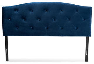 Navy Blue Velvet Fabric Upholstered King Size Headboard