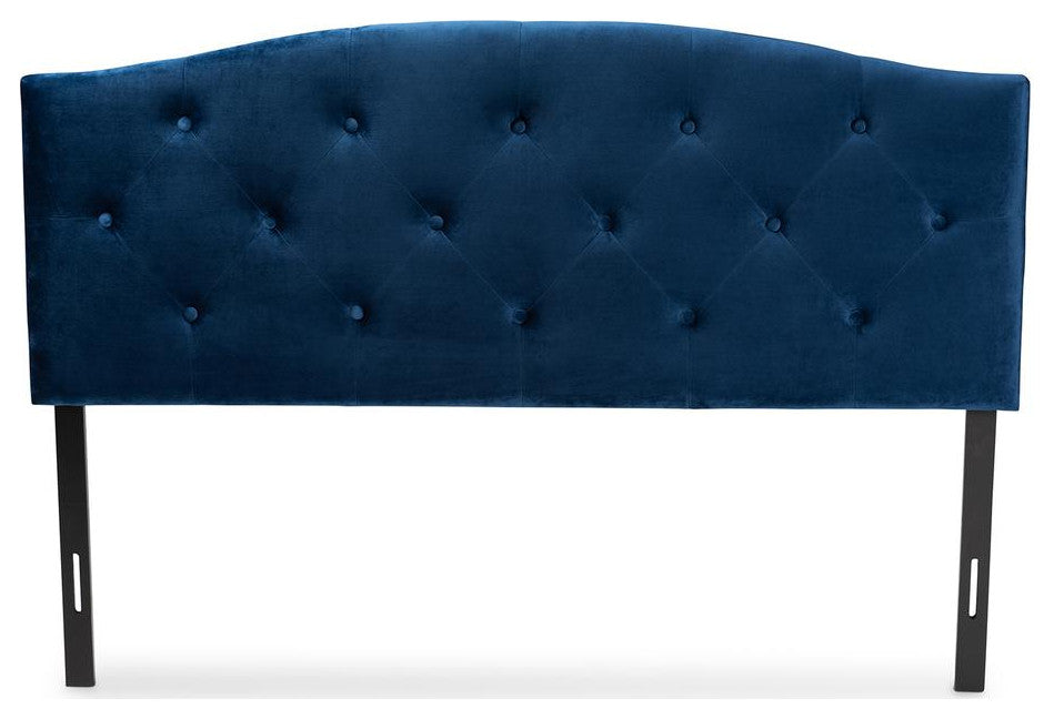Navy Blue Velvet Fabric Upholstered King Size Headboard