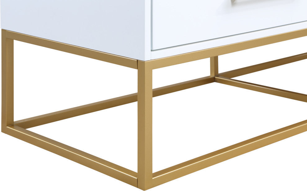 Maxine Wood Dresser With Durable Brushed Gold Metal Base, Rich White Finish