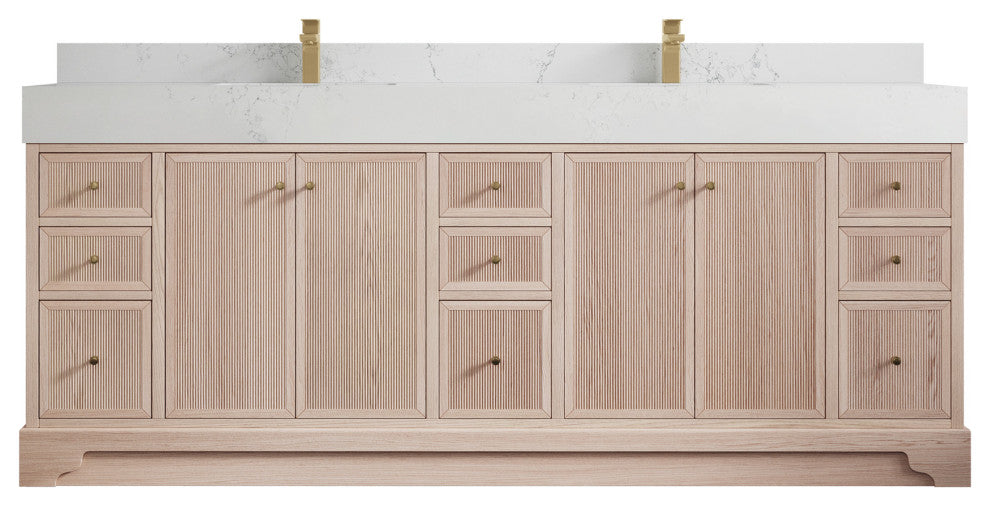 Manhattan 84 Double Sink Bath Vanity in White Oak with 5" Empira Quartz