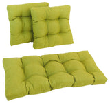 Square Spun Polyester Outdoor Tufted Settee Cushions, 3-Piece Set, Lime