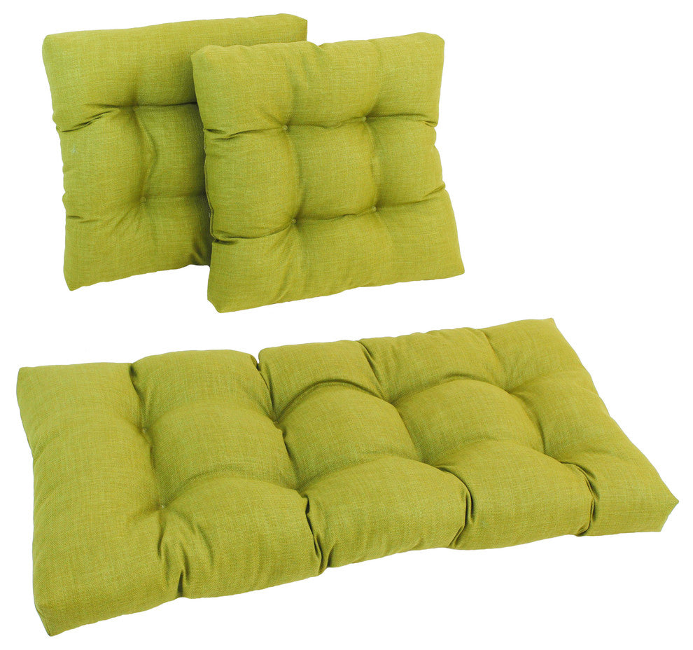 Square Spun Polyester Outdoor Tufted Settee Cushions, 3-Piece Set, Lime