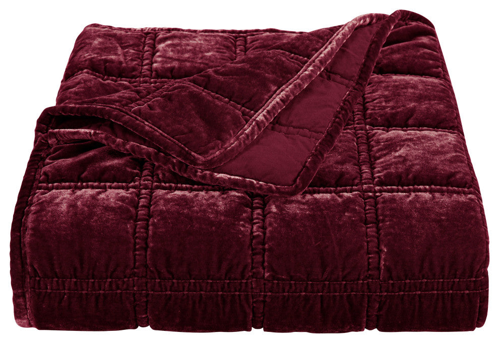 Stella Faux Silk Velvet Double Box Stitch Throw, 50"x60", 1PC, Garnet Red