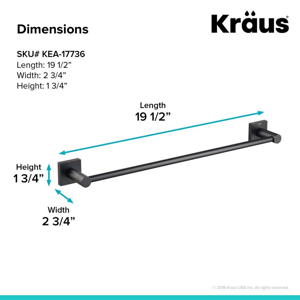 Ventus Bathroom 18" Towel Bar, Matte Black