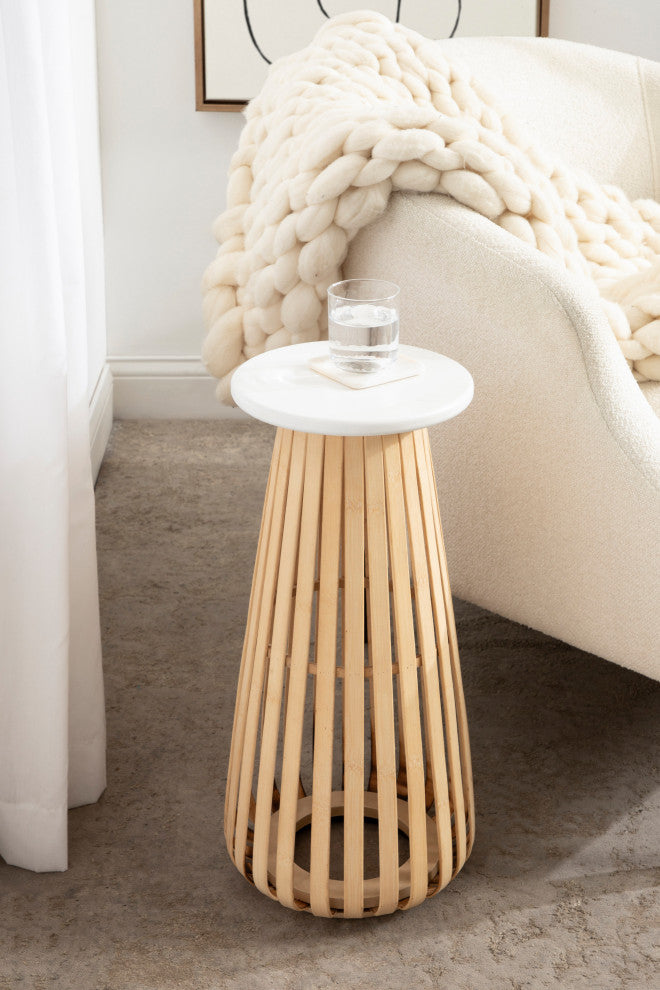 Oren Accent Table, White/Natural 10"x10"x23"
