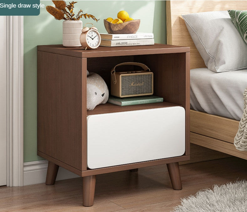 Nordic Wooden Bedside Table Of Drawers For Bedroom, Wood + White, 1 Drawer
