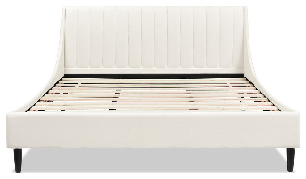 Jennifer Taylor Home Aspen Channel Tufted Headboard Platform Bed, Cloud White Performance Velvet, King