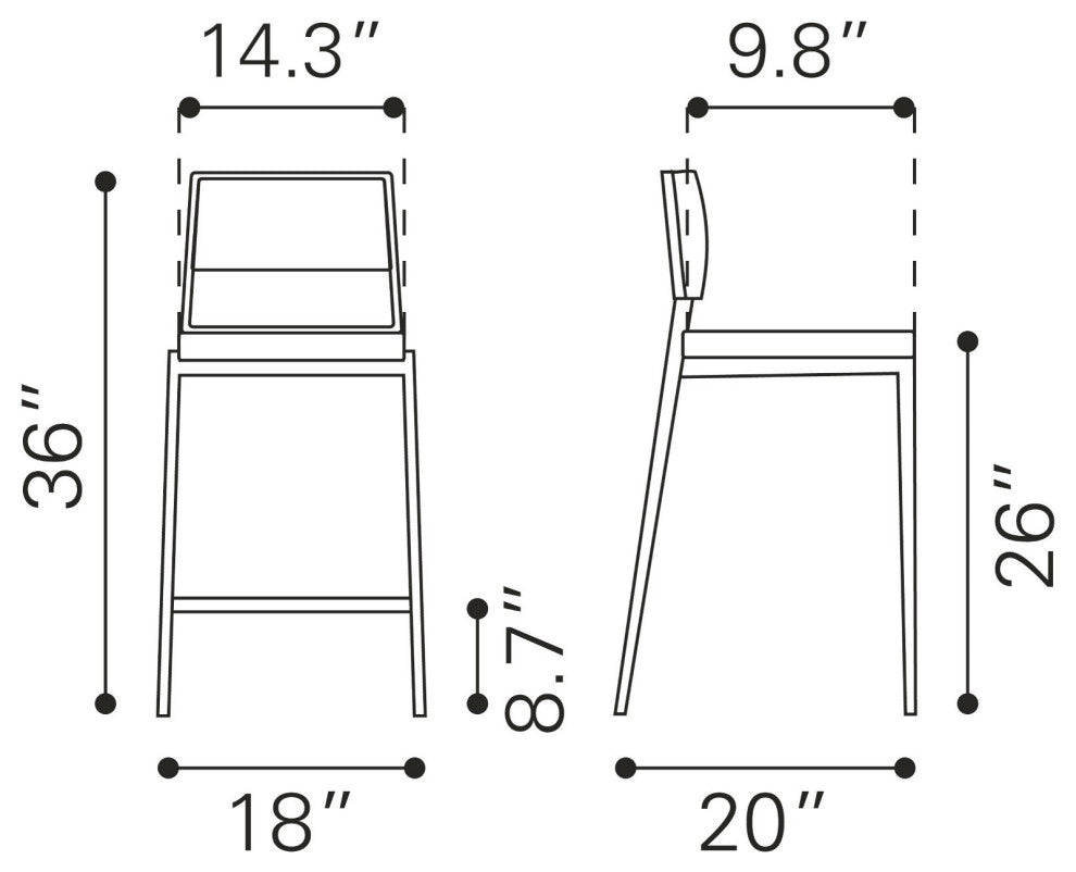 Counter Stool Chair, Set of 2, Faux Vinyl Leather, Steel, White, Silver, Cafe