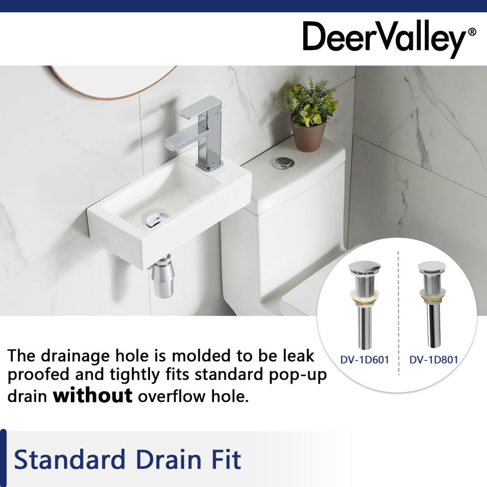 Ceramic Wall Mount Bathroom Sink Small Bathroom White Rectangular Wash Basin